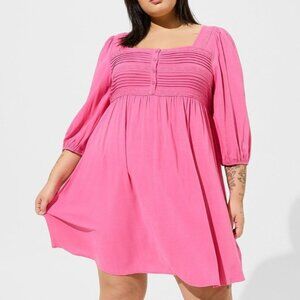 Torrid (Size 5) Pink Mini Rayon Slub Pintuck Neck Skater Dress